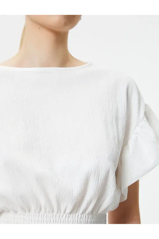 Kısa Kollu Bluz Gipeli Fırfırlı-Beyaz - 5