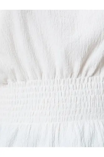 Kısa Kollu Bluz Gipeli Fırfırlı-Beyaz - 6