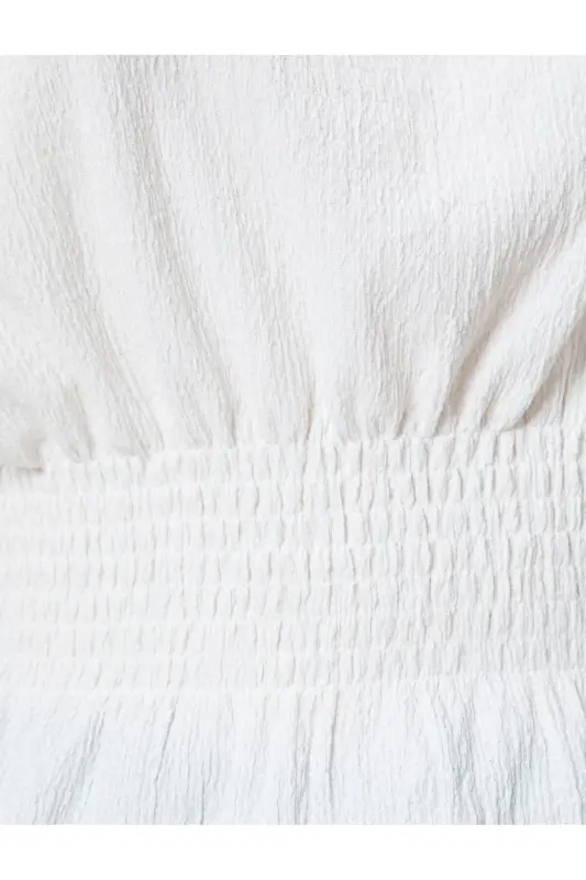 Kısa Kollu Bluz Gipeli Fırfırlı-Beyaz - 6