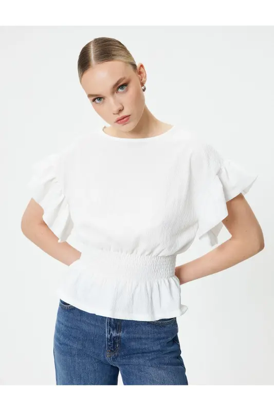 Kısa Kollu Bluz Gipeli Fırfırlı-Beyaz - KOTON