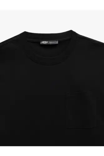 Kısa Kollu Cepli Regular Fit Bisiklet Yaka Pamuklu Basic Erkek Tişört - Siyah - 3