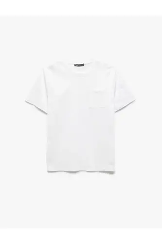 Kısa Kollu Cepli Regular Fit Bisiklet Yaka Pamuklu Basic Erkek Tişört-Beyaz - 1