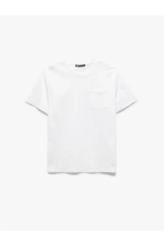 Kısa Kollu Cepli Regular Fit Bisiklet Yaka Pamuklu Basic Erkek Tişört-Beyaz - KOTON