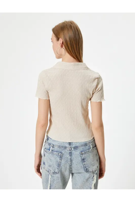 Kısa Kollu Gömlek Yaka Bluz Düğmeli Bürümcük-051 - 4