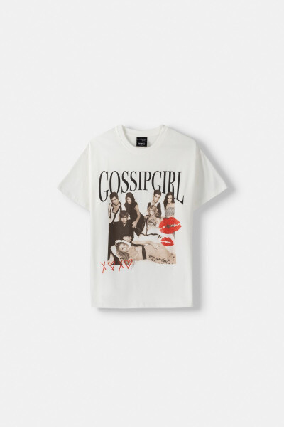 Kısa kollu Gossip Girls baskılı t-shirt - 2