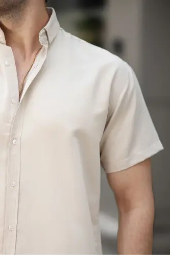 Kısa Kollu Klasik Gömlek-KREM - 2