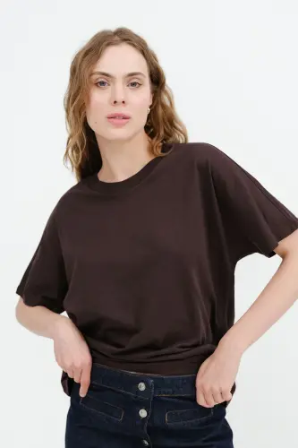 Kısa Kollu Oversize Basic T-shirt P0730-J6J7Y4 - Acı Kahve 