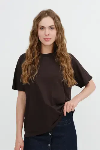 Kısa Kollu Oversize Basic T-shirt P0730-J6J7Y4-Acı Kahve - ADDAX (1)