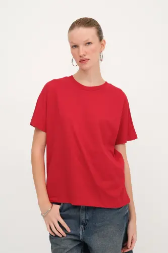 Kısa Kollu Oversize Basic T-shirt P0730-J6J7Y4-B.Kırmızı - 2