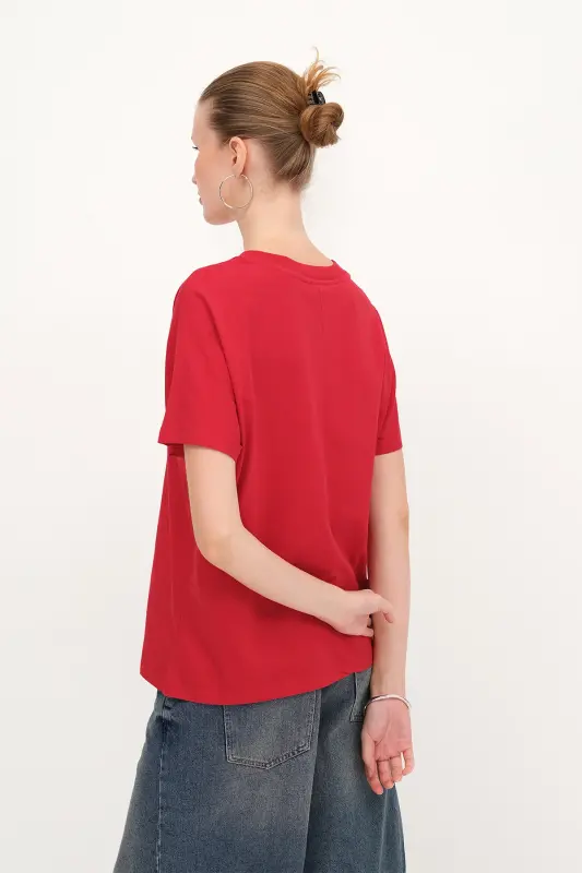 Kısa Kollu Oversize Basic T-shirt P0730-J6J7Y4-B.Kırmızı - 6