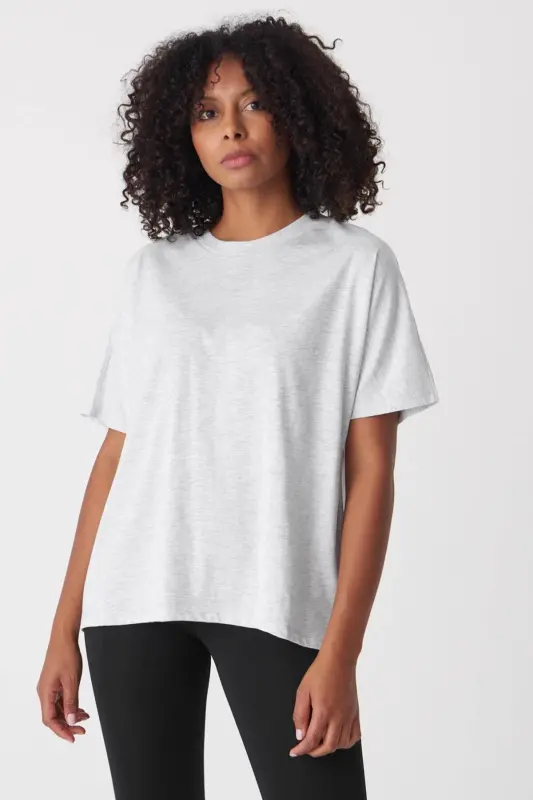 Kısa Kollu Oversize Basic T-shirt P0730-J6J7Y4 - Kar Melanj - ADDAX