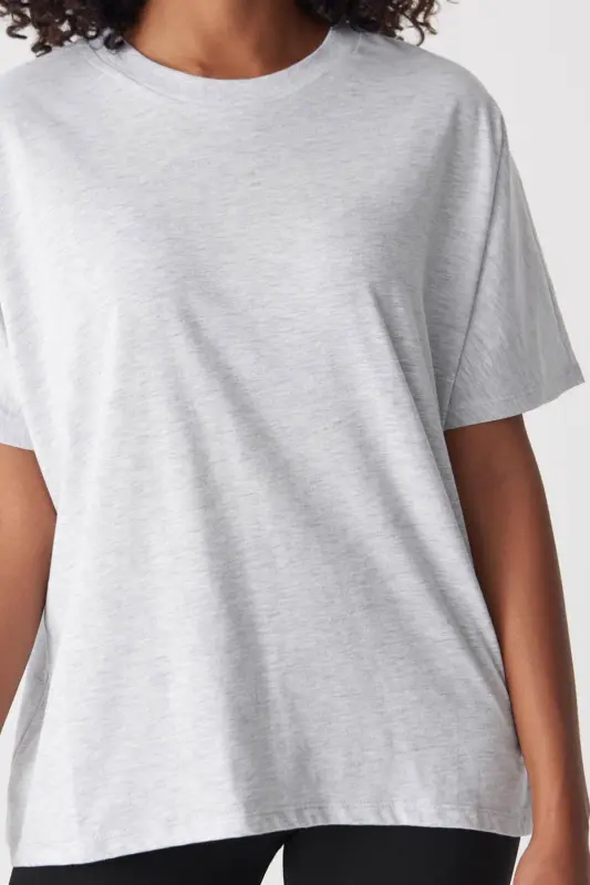 Kısa Kollu Oversize Basic T-shirt P0730-J6J7Y4 - Kar Melanj - 3