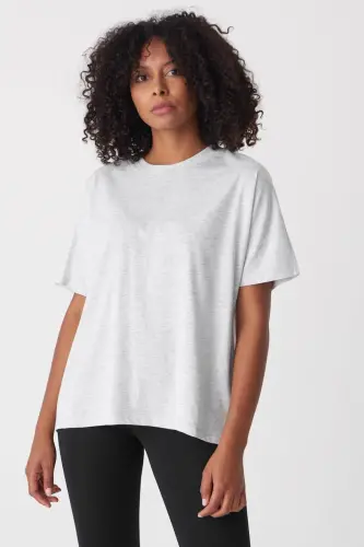 Kısa Kollu Oversize Basic T-shirt P0730-J6J7Y4-Kar Melanj 