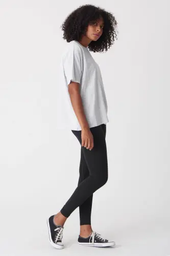 Kısa Kollu Oversize Basic T-shirt P0730-J6J7Y4-Kar Melanj - 2