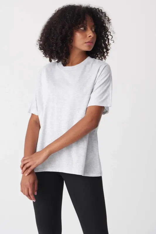 Kısa Kollu Oversize Basic T-shirt P0730-J6J7Y4-Kar Melanj - 4