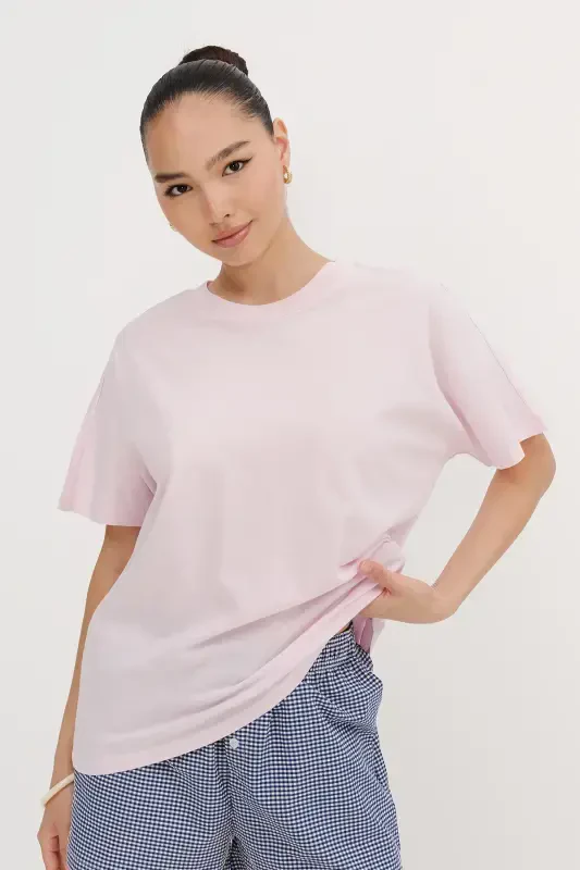 Kısa Kollu Oversize Basic T-shirt P0730-J6J7Y4-Lotus - ADDAX