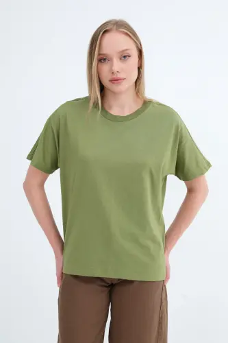 Kısa Kollu Oversize Basic T-shirt P0730-J6J7Y4-Matcha - ADDAX (1)