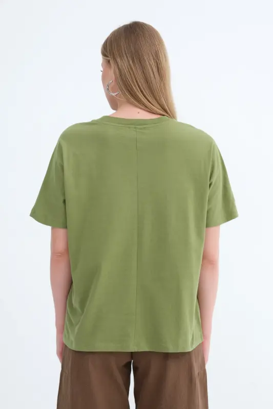 Kısa Kollu Oversize Basic T-shirt P0730-J6J7Y4-Matcha - 5