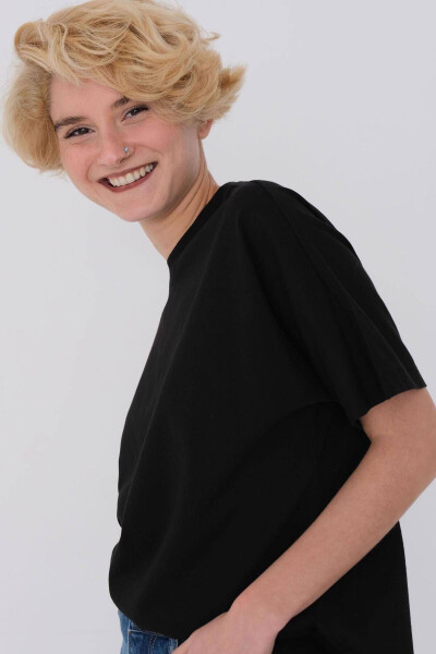 Kısa Kollu Oversize Basic T-shirt P0730-j6j7y4-Siyah - 3