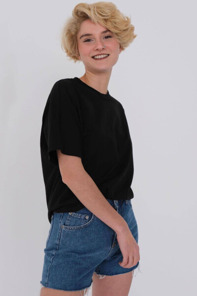 Kısa Kollu Oversize Basic T-shirt P0730-j6j7y4-Siyah - 4