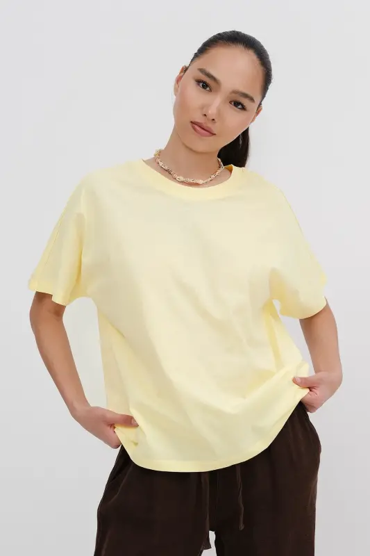 Kısa Kollu Oversize Basic T-shirt P0730-J6J7Y4 - T.Sarı - 1