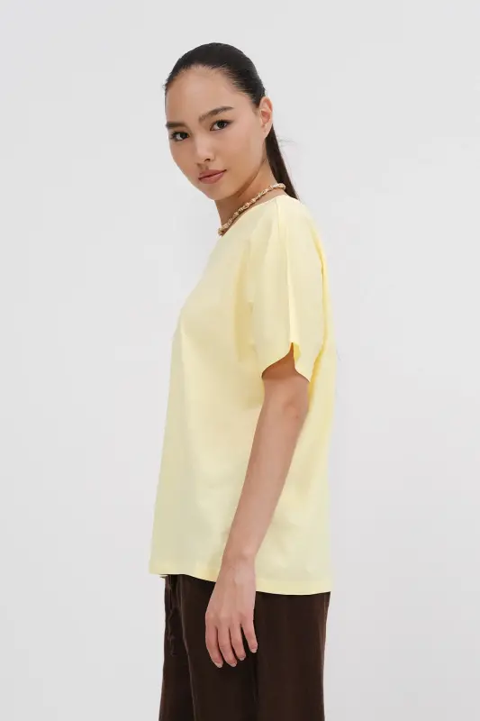 Kısa Kollu Oversize Basic T-shirt P0730-J6J7Y4 - T.Sarı - 4