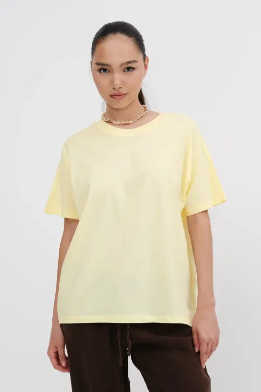 Kısa Kollu Oversize Basic T-shirt P0730-J6J7Y4 - T.Sarı - 6