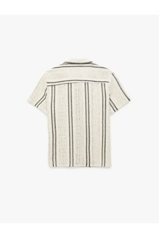 Kısa Kollu Pamuklu Ajurlu Regular Fit Apaş Yaka Gömlek - 5