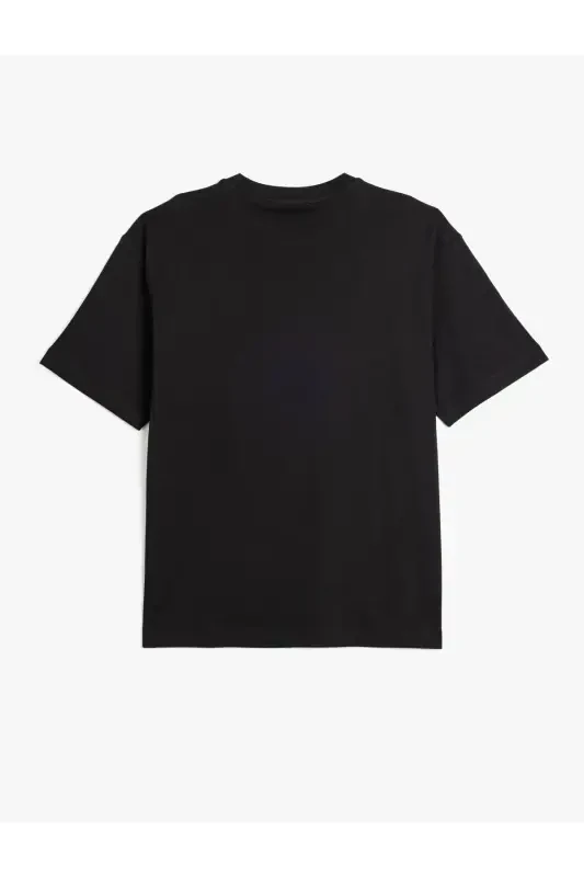 Kısa Kollu Pamuklu Bisiklet Yaka Basic Oversize Tişört-Siyah - 2
