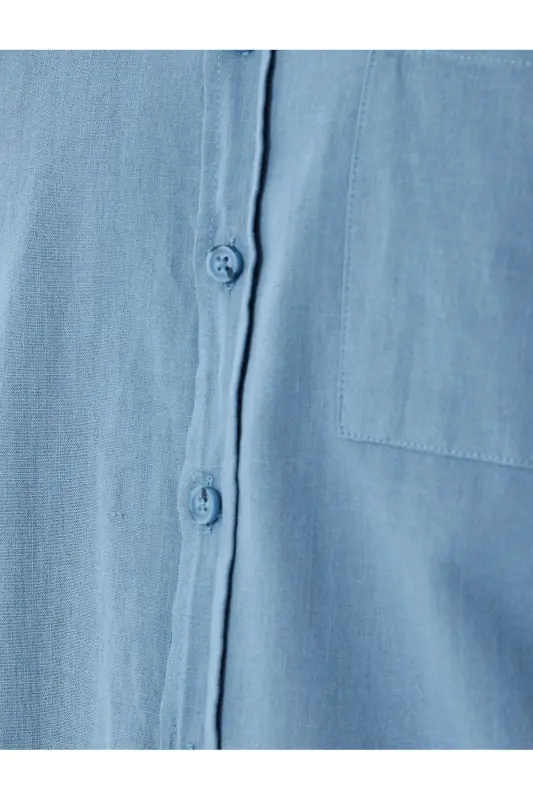 Kısa Kollu Pamuklu Cep Detaylı Slim Fit Gömlek-Açık İndigo - 6