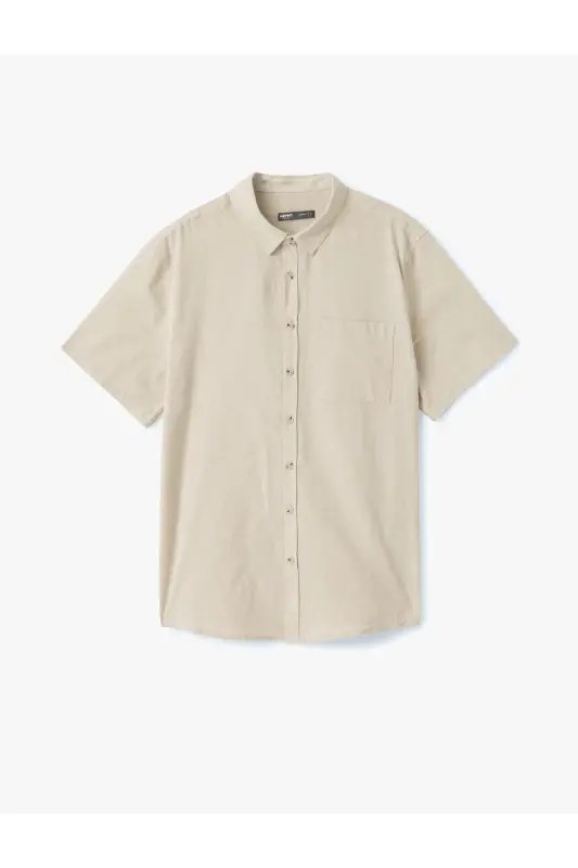 Kısa Kollu Pamuklu Cep Detaylı Slim Fit Gömlek-Gri - 3