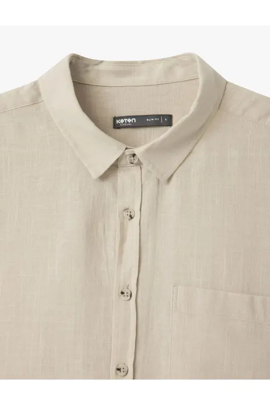 Kısa Kollu Pamuklu Cep Detaylı Slim Fit Gömlek-Gri - 5