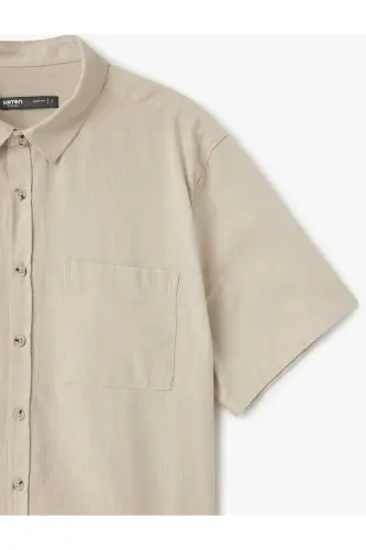 Kısa Kollu Pamuklu Cep Detaylı Slim Fit Gömlek-Gri - 6