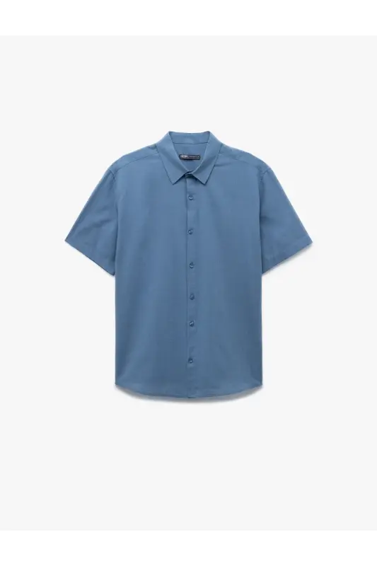 Kısa Kollu Pamuklu Regular Fit Klasik Gömlek-Açık İndigo - 3