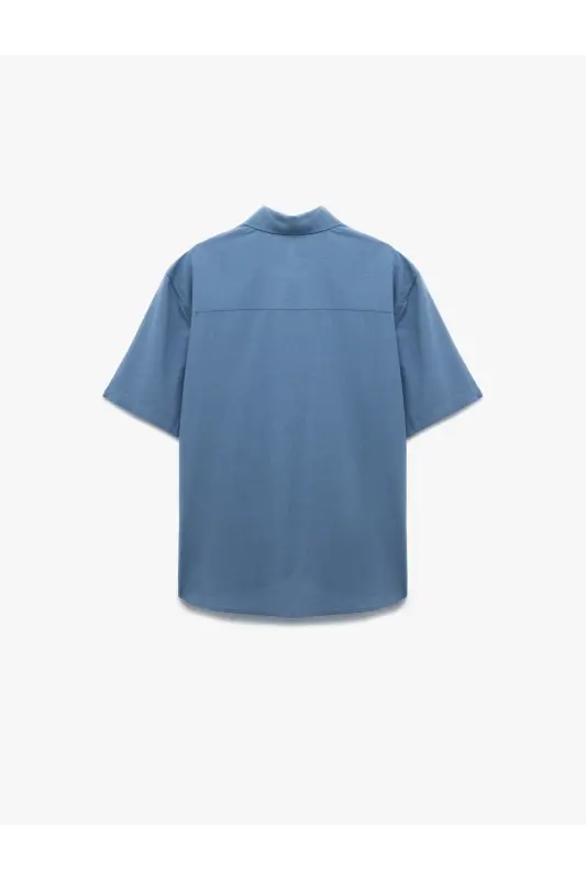 Kısa Kollu Pamuklu Regular Fit Klasik Gömlek-Açık İndigo - 4