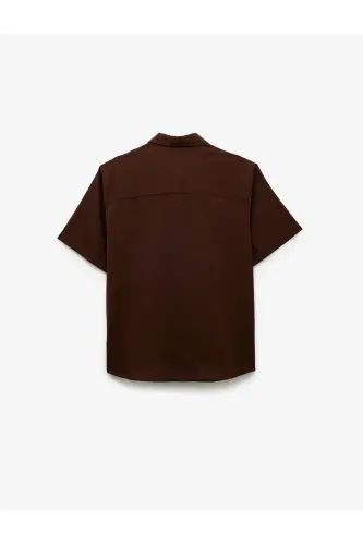 Kısa Kollu Pamuklu Regular Fit Klasik Gömlek-Koyu Kahve - 4