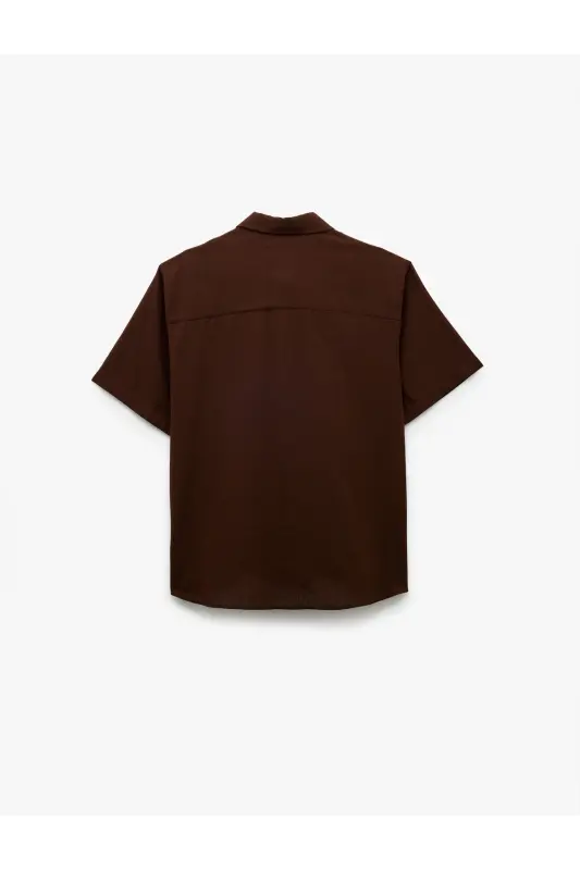 Kısa Kollu Pamuklu Regular Fit Klasik Gömlek-Koyu Kahve - 4