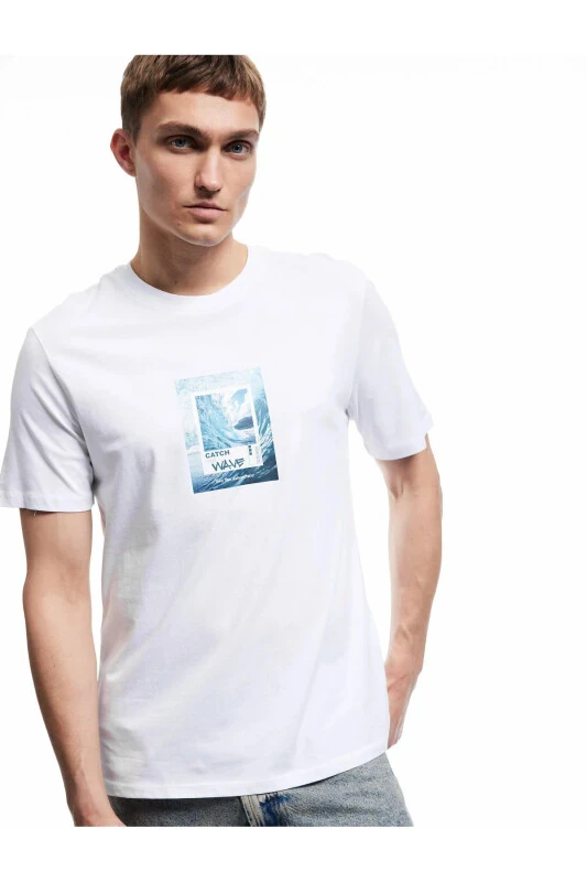 Kısa Kollu Regular Fit Bisiklet Yaka Pamuklu Baskılı Tişört - Koton