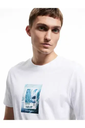 Kısa Kollu Regular Fit Bisiklet Yaka Pamuklu Baskılı Tişört - Koton (1)