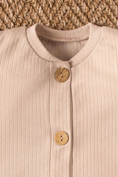 Kısa Kollu Tahta Düğmeli Organik Tulum Bebek Takım-Koyu Krem - MAI PERLA (1)