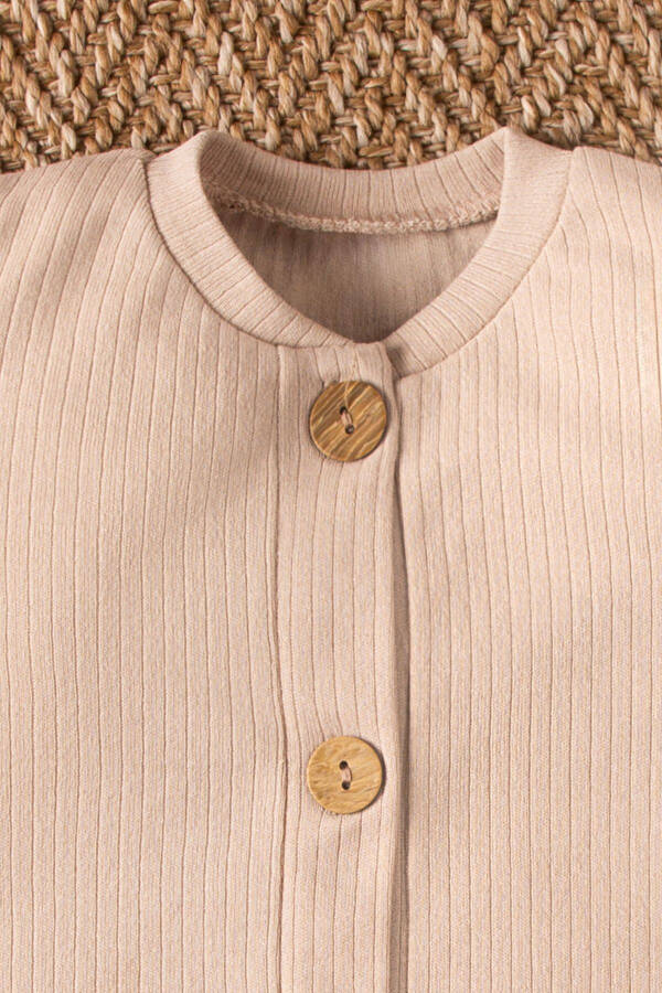 Kısa Kollu Tahta Düğmeli Organik Tulum Bebek Takım-Koyu Krem - 2