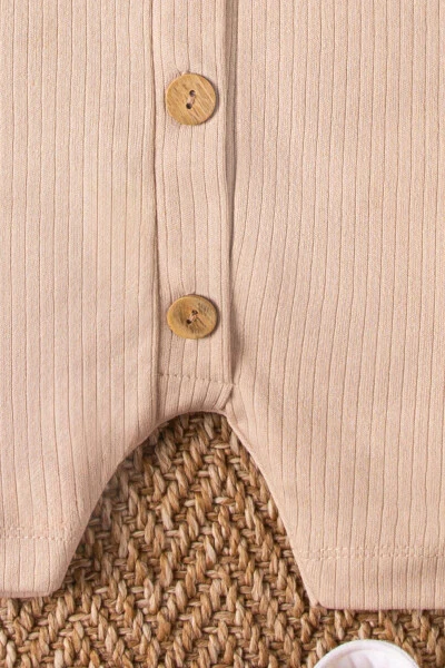 Kısa Kollu Tahta Düğmeli Organik Tulum Bebek Takım-Koyu Krem - 4