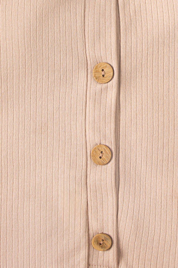 Kısa Kollu Tahta Düğmeli Organik Tulum Bebek Takım-Koyu Krem - 5