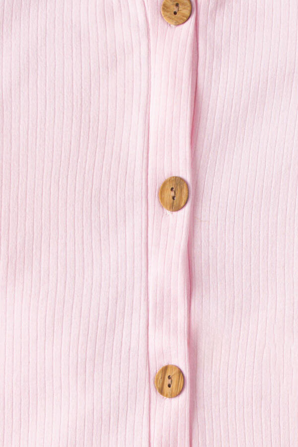 Kısa Kollu Tahta Düğmeli Organik Tulum Bebek Takım-Pembe - 4