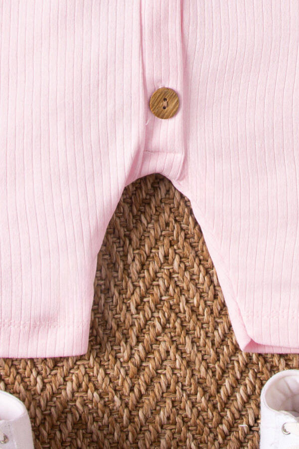 Kısa Kollu Tahta Düğmeli Organik Tulum Bebek Takım-Pembe - 6