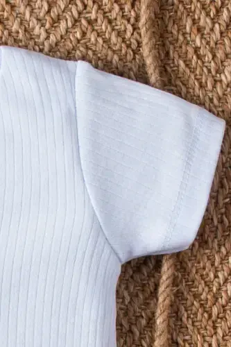 Kısa Kollu Tahta Düğmeli Organik Tulum Bebek Takım-Açık Mavi - 4