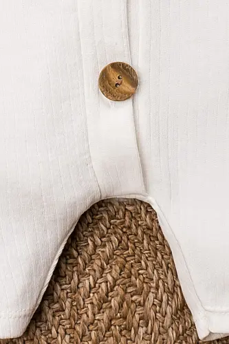 Kısa Kollu Tahta Düğmeli Organik Tulum Bebek Takım-Beyaz - 3