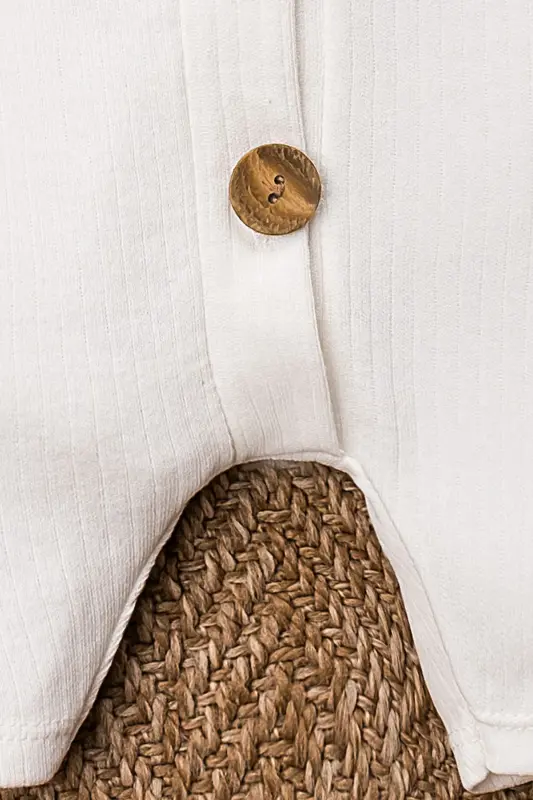 Kısa Kollu Tahta Düğmeli Organik Tulum Bebek Takım-Beyaz - 3