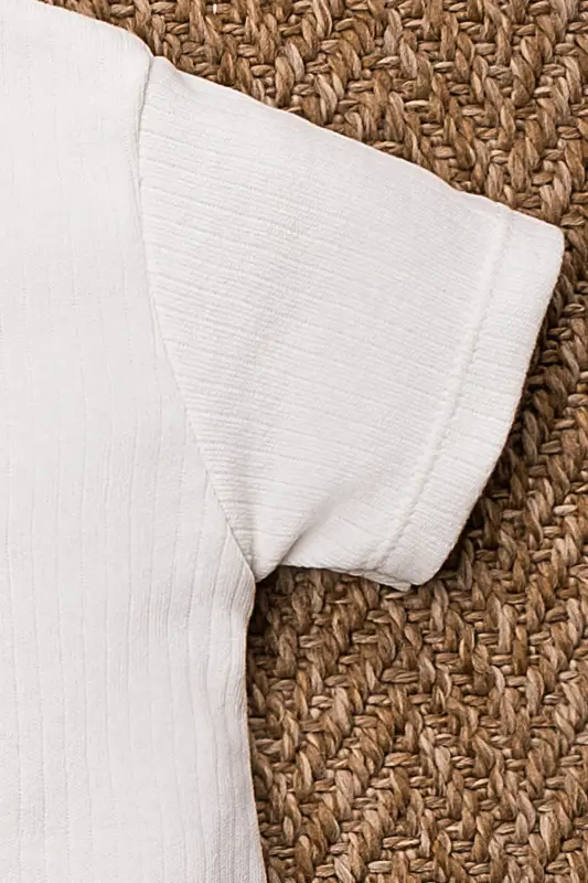 Kısa Kollu Tahta Düğmeli Organik Tulum Bebek Takım-Beyaz - 4