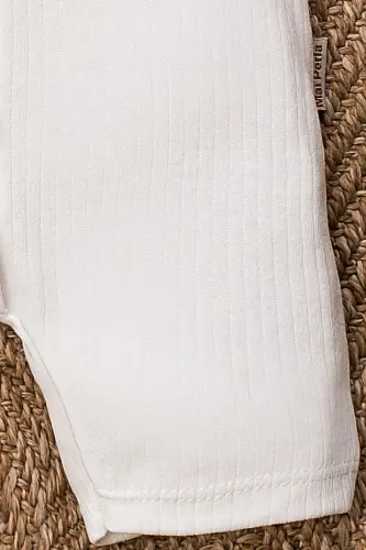 Kısa Kollu Tahta Düğmeli Organik Tulum Bebek Takım-Beyaz - 5